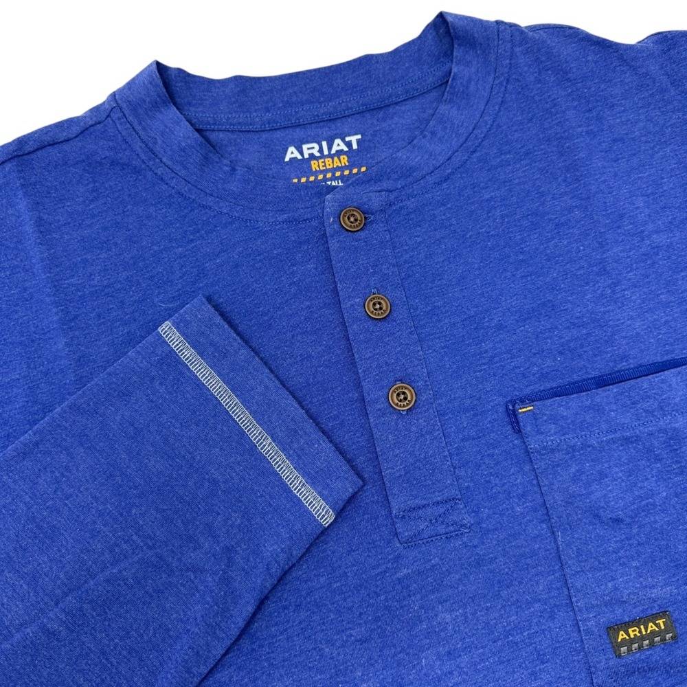 ARIAT Rebar Workman VentTEK‎ Blue Long Sleeve Henley Shirt Men's XL TALL